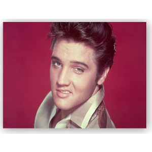 Caka Tablo   Ahşap Tablo Elvis Presley Portre Kırmızı Arkaplan