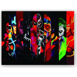 Caka Tablo   Ahşap Tablo Marvel Low Poly Tüm Karakterler