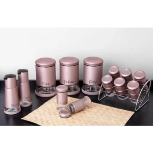 13 Parça Rosegold Renk Cam Baharatlık Baharat Takımı Seti