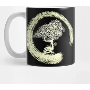 Bonsai Tree İn Enso Circle Perfect For The Yogi Kupa Bardak