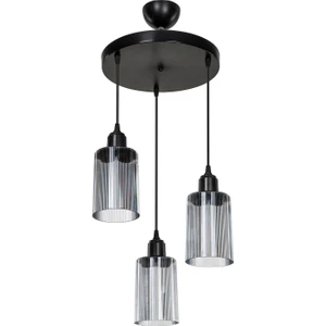 Aksel 3'lü Avize Füme Optik Camlı Siyah