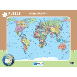 Blue Focus Dünya Haritası Frame Puzzle 72 Parça