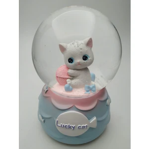 Lucky Cat Şanslı Kedi Kar Küresi 9x14 cm Müzikli Rgb LED  Işıklı Hediyelik Dekoratif