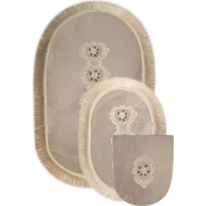 Bonny Home Shems Gri 3lü Dantelli ve Saçaklı Klozet Takımı Banyo Halısı Paspası Seti