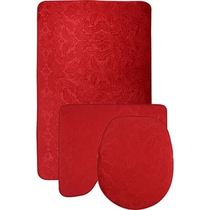 Bonny Home Ultrasoft Desenli 3lü Kırmızı Klozet Takımı Banyo Halısı Paspası Seti