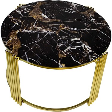 Metal Ayakli Cam Mermer Desenli Orta Sehpa Siyah Fiyati