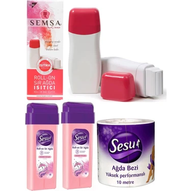 Sesu Roll-On Kartuş Ağda x 2 + Ağda Isıtıcısı + Ağda Bezi Hassas Cilt