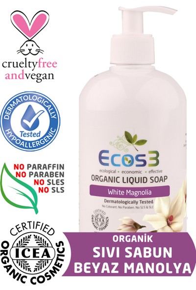 Ecos3 Organik Sıvı Sabun Beyaz Manolya (500 Ml)