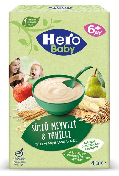 Hero Baby Sütlü 8 Tahıllı Meyveli Kaşık Mama 200g
