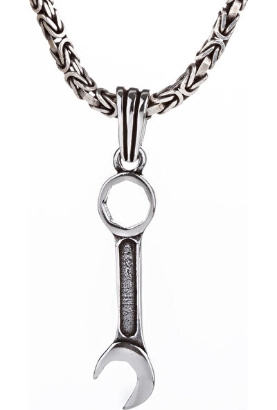 Anı Yüzük Tamirat Anahtarı Modelli 925 Ayar Gümüş Erkek Kolye Kral Zincirli