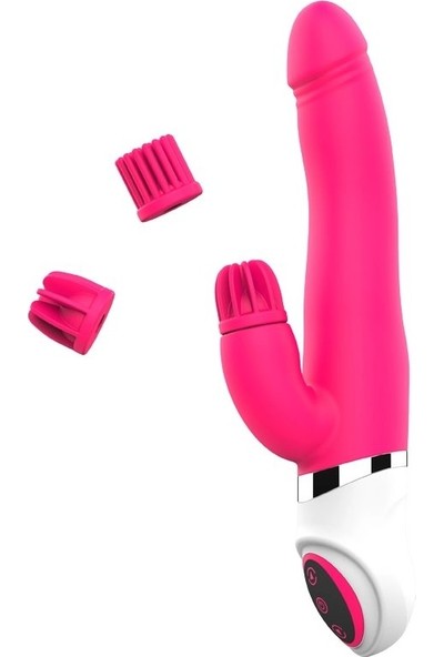 EasyLove Klitoris Uyarıcı Kısmı Dönebilen Penis Başlı Şarjlı Pembe Vibratör+G-Noktası Vibratör