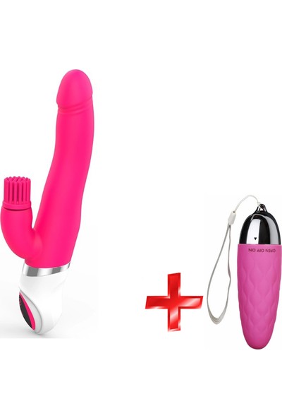 EasyLove Klitoris Uyarıcı Kısmı Dönebilen Penis Başlı Şarjlı Pembe Vibratör+Mini Titreşimli Vibratör
