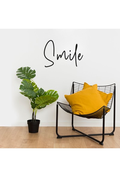 New Jargon El Yazısı ile Yazılmış Smile Duvar Yazısı Sticker 60x41cm - Siyah