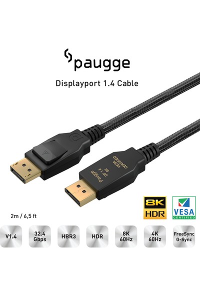 Paugge Vesa Sertifikalı 2m Displayport 1.4 Kablo (ENTDP1420)