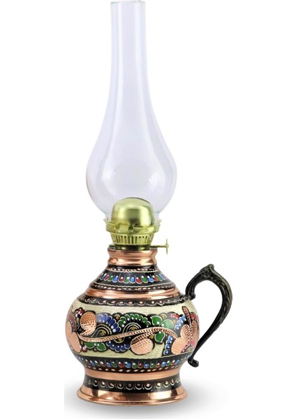 Gül Çiçek Tombik Işlemeli Bakır Gaz Lambası
