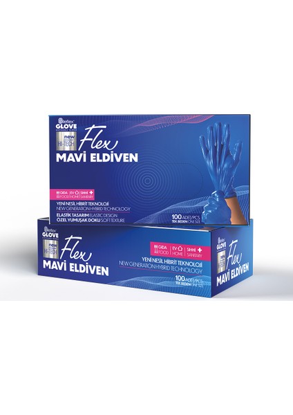 Yeni Nesil Hibrit Teknoloji Polietilen Eldiven 100'lü Paket Mavi L-XL