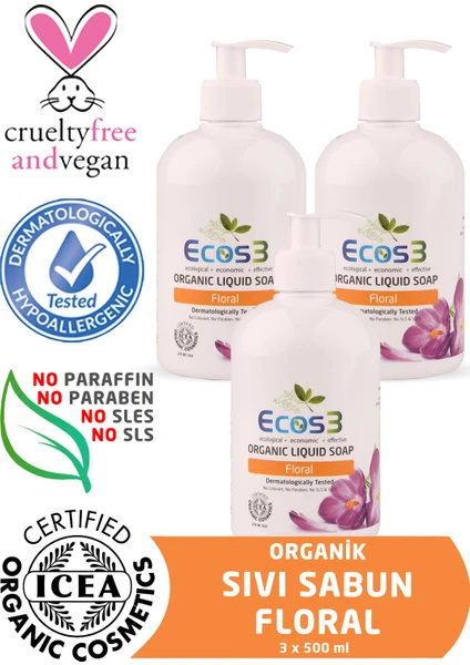 Organik Sıvı Sabun Floral 3Lü Set 500 ml x 3