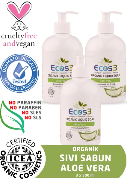 Organik Sıvı Sabun Aloevera 3Lü Set 500 ml x 3