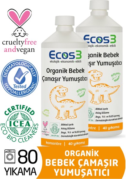 Organik Bebek Çamaşır Yumuşatıcı- 80 Yıkama - -2 x 1000 ml