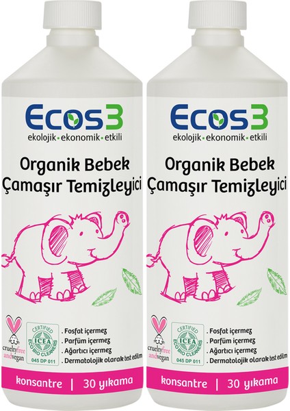 Organik Bebek Çamaşır Temizleyici- 60 Yıkama -2 x 1050 Ml