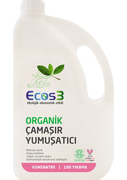 Çamaşır Yumuşatıcı, Organik & Vegan Sertifikalı, Ekolojik, Extra Konsantre, 100 Yıkama, 2500ml