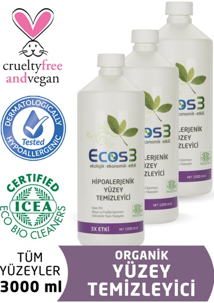 Organik Hipoalerjenik Yüzey Temizleyici 1000 ml x 3lü Set