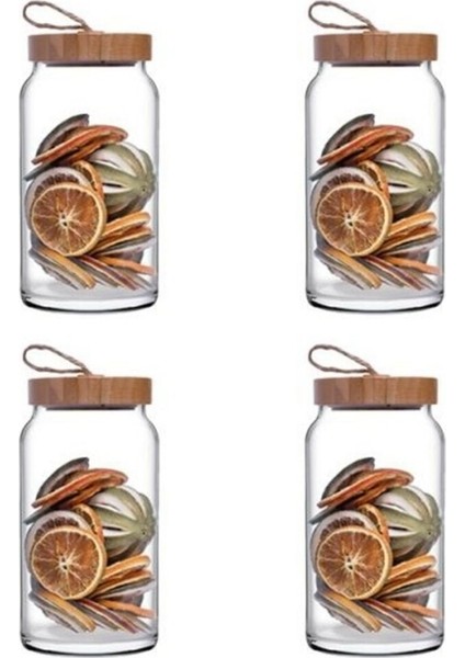 43593 Woody Bamboo Kapaklı Kavanoz 1130 cc - 4 Adet