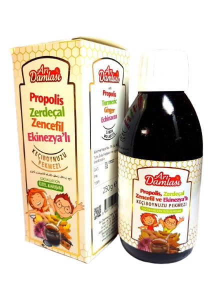 Arı Damlası Doğal Propolis-Zerdeçal-Zencefil ve Ekinezyalı Çoçuklar Için Keçiboynuzu Pekmezi 250 ml