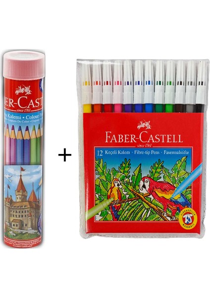 12'li Tüp Kuru Boya + Faber-Castell 12 Renk Keçeli Kalem