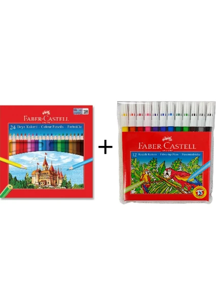 24'lü Kuru Boya + Faber-Castell 12 Renk Keçeli Kalem