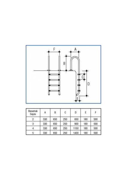 Tip 2 Basamaklı Aısı 304 Paslanmaz Çelik Havuz Merdiveni