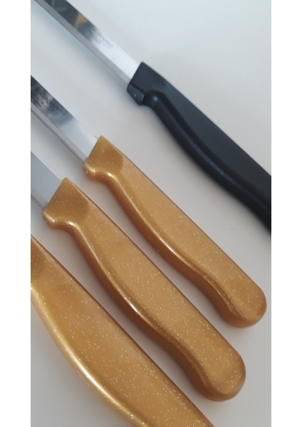 3 Adet Simli Gold Meyve Bıçağı, 1 Adet Düz Soyacak ve 1 Mikro Tırtıklı Doğrama Bıçağı Seti fiyatları