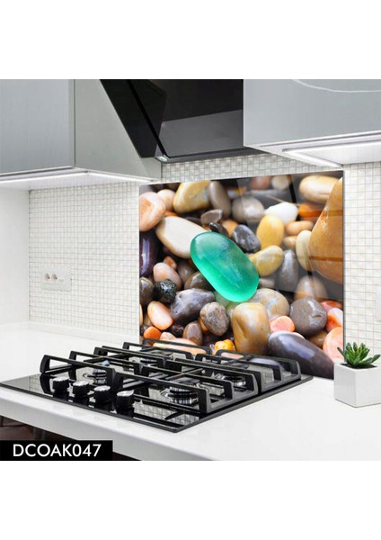 Cam Ocak Arkası Koruyucu | Çakıl Taşı Desenli