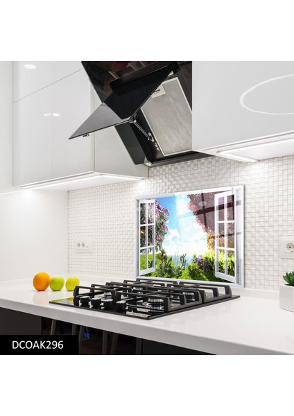 Cam Ocak Arkası Koruyucu | Pencere ve Çiçekler