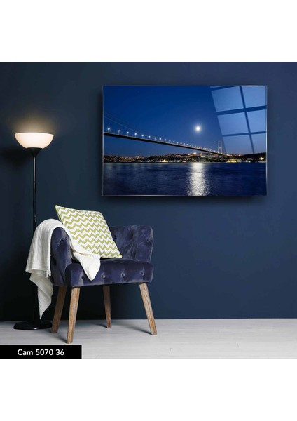 Cam Tablo Deniz ve Ay 50 x 70 cm Uv Baskı Temperli Cam