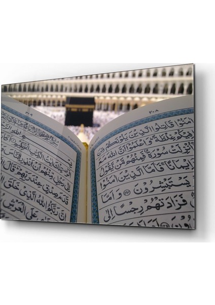 Kur'an-I Kerim ve Kabe Cam Tablo 50 x 70 cm Uv Baskı Temperli