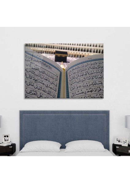Kur'an-I Kerim ve Kabe Cam Tablo 50 x 70 cm Uv Baskı Temperli