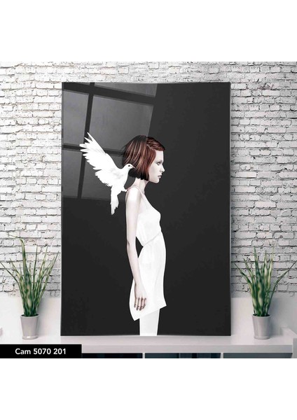 Cam Tablo Güvercin ve Kız 50 x 70 cm Uv Baskı Temperli Cam
