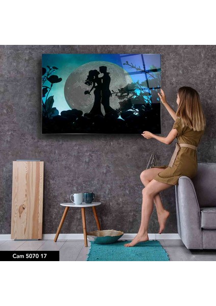 Cam Tablo Mutlu Çift Tablo 50 x 70 cm Uv Baskı Temperli Cam