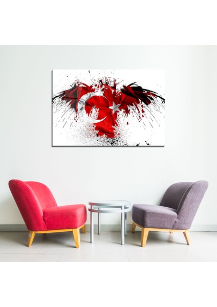 Kartal ve Türk Bayrağı Cam Tablo 50 x 70 cm Uv Baskı Temperli