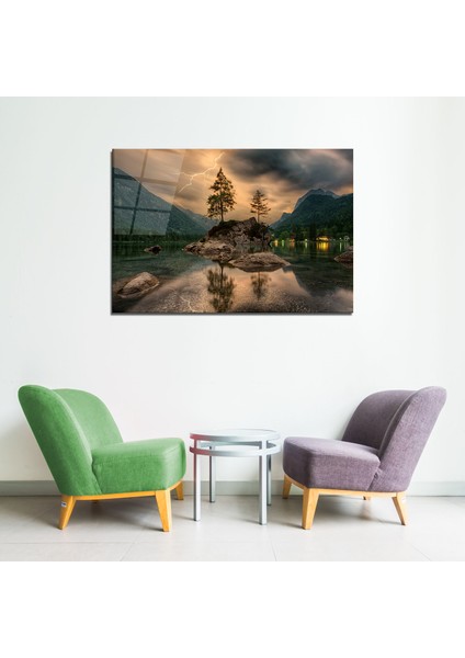 Yansıma ve Yıldırım Cam Tablo 50 x 70 cm Uv Baskı Temperli
