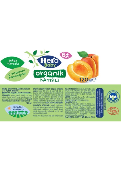 Hero Baby Organik Kayısı Püresi Kavanoz Mama 120g