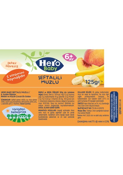 Şeftali ve Muz Püreli Kavanoz Mama 125g
