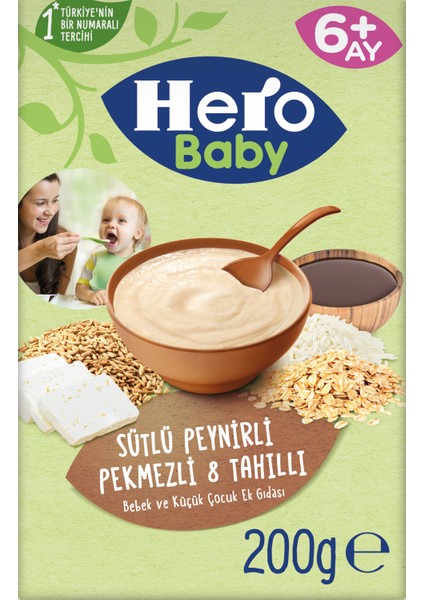 Hero Baby Sütlü 8 Tahıllı Peynirli Pekmezli Kaşık Mama 200g