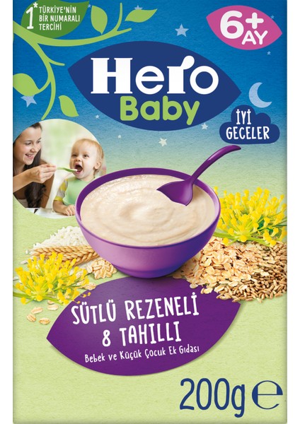 Hero Baby Sütlü 8 Tahıllı Rezeneli Kaşık Mama 200g