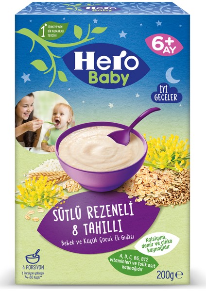 Hero Baby Sütlü 8 Tahıllı Rezeneli Kaşık Mama 200g