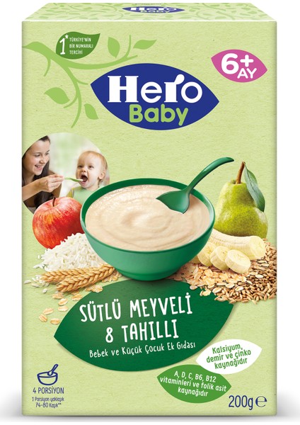 Hero Baby Sütlü 8 Tahıllı Meyveli Kaşık Mama 200g