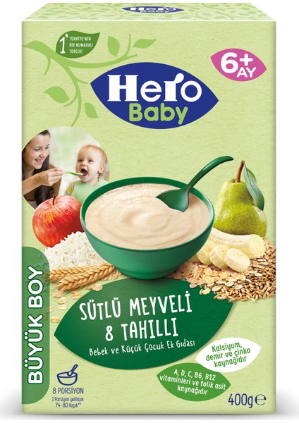 Hero Baby Sütlü 8 Tahıllı Meyveli Kaşık Mama 400g