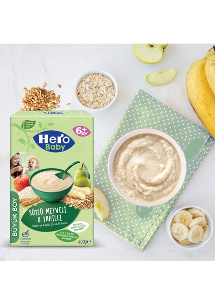 Hero Baby Sütlü 8 Tahıllı Meyveli Kaşık Mama 400g