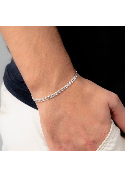 Barlı Zincir Gümüş Erkek Bileklik modelleri